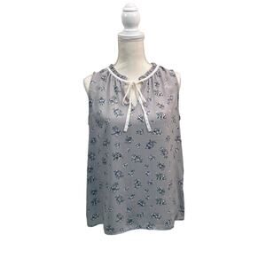 Ann Taylor Loft Outlet Gray Floral Tank Top Ruffle Tie neck EUC M Medium